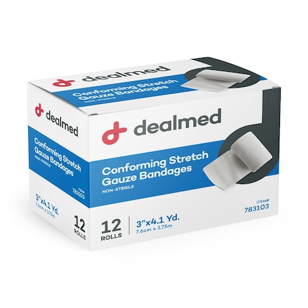 Dealmed Stretch Gauze Bandage Rolls, Non-Sterile, 3", 12/Bx, 8/Cs, 96PK 783103